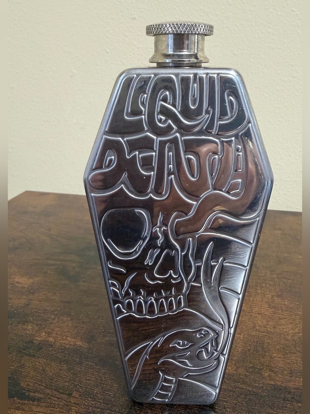 Flask - Liquid Death Metal Skull Coffin Flask